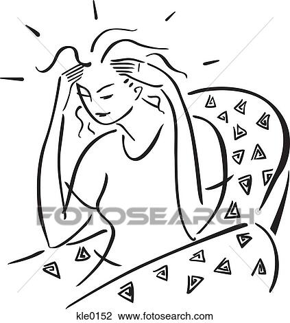 Drawing - A woman with a headache. Fotosearch