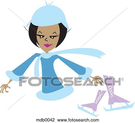 Drawing - A woman with ice skates. Fotosearch