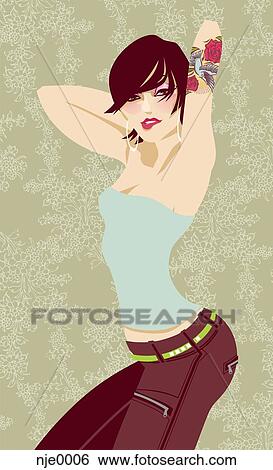 Stock Illustration - A woman with tattoo posing. Fotosearch