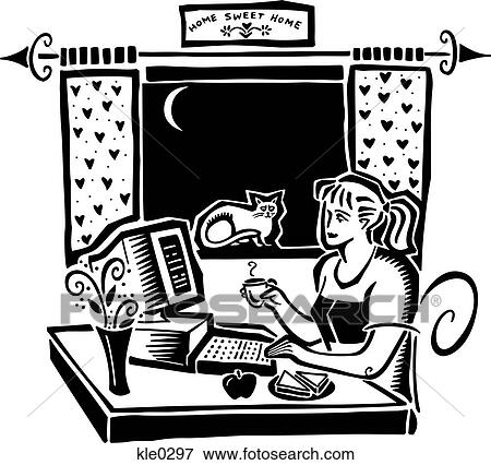 A woman working in her home office View Large Illustration Stock Illustration - A woman working in her home office. Fotosearch