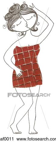 Clip Art - A woman wrapped on a towel. Fotosearch