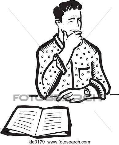 Stock Illustration - A worried man with a book. Fotosearch
