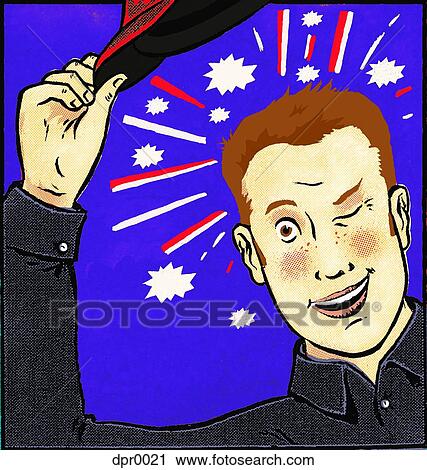 A young man lifting his hat and winking with stars around his head View Large Illustration Clip Art - A young man lifting his hat and winking with stars around his head. Fotosearch