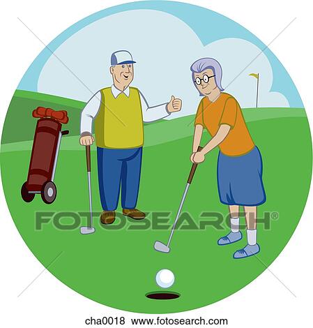 Stock Illustration - An elderly couple playing golf. Fotosearch