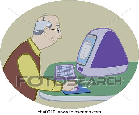 An elderly man using a computer View Large Illustration Clipart - An elderly man using a computer. Fotosearch