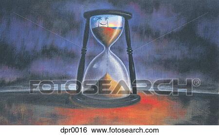 An hour glass with a sandy beach and hammock on top View Large Illustration Stock Illustration - An hour glass with a sandy beach and hammock on top. Fotosearch