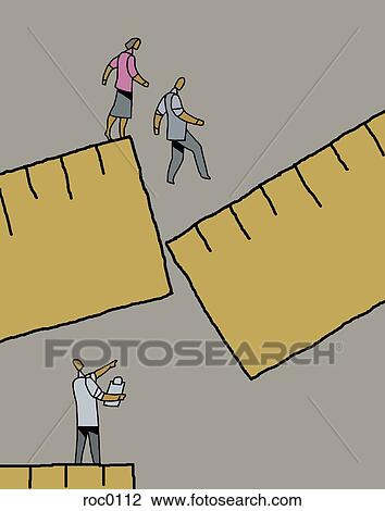 Drawing - An illustration about therapy with a doctor guiding a couple across a gap. Fotosearch