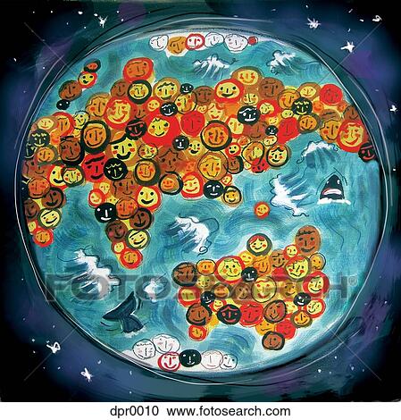 An illustration of the world with faces making up the continents View Large Illustration Clipart - An illustration of the world with faces making up the continents. Fotosearch
