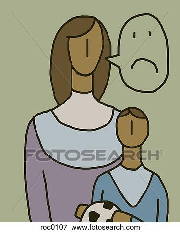 Stock Illustration - An unhappy mother and her son. Fotosearch