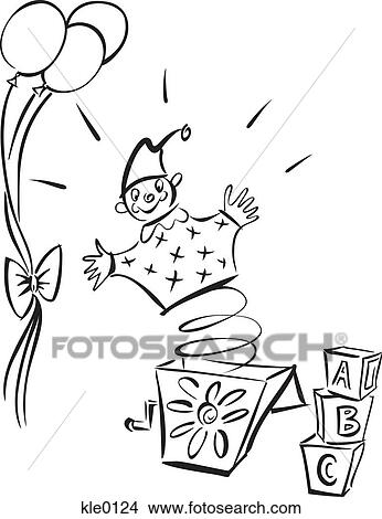 Balloons, a jack in the box and alphabet blocks View Large Illustration Stock Illustration - Balloons, a jack in the box and alphabet blocks. Fotosearch