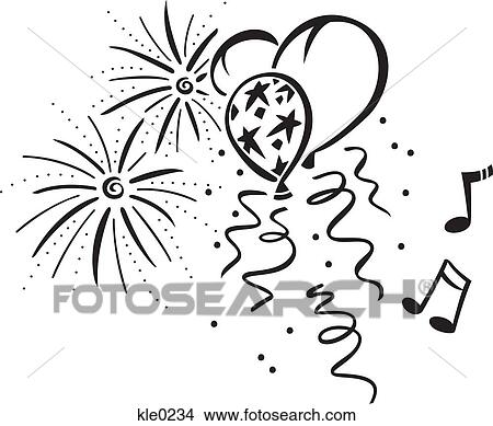 Balloons, fireworks and music View Large Illustration Stock Illustration - Balloons, fireworks and music. Fotosearch