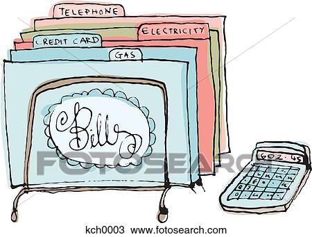 Bills and a calculator View Large Illustration Drawing - Bills and a calculator. Fotosearch