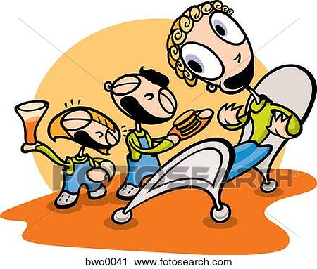 Children bringing their father breakfast in bed View Large Illustration Clip Art - Children bringing their father breakfast in bed. Fotosearch