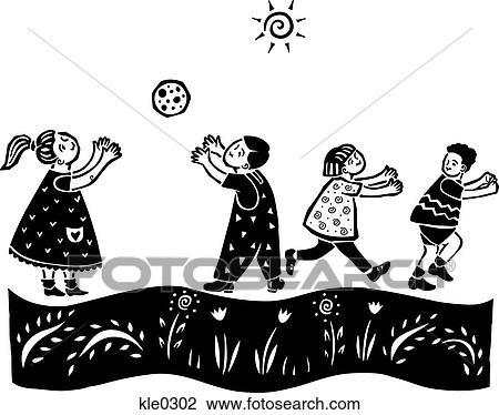 Children playing outside View Large Illustration Drawing - Children playing outside. Fotosearch