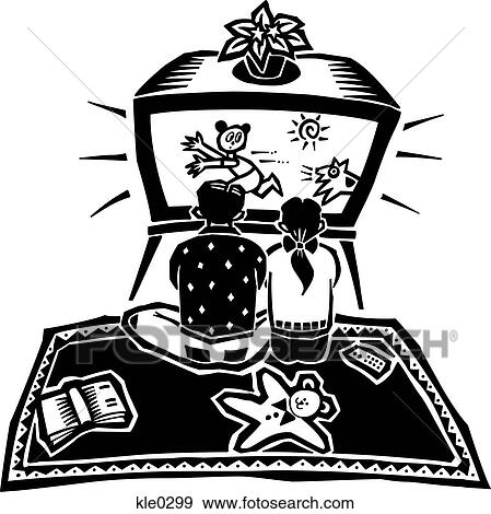 Stock Illustration - Children watching TV too close to the screen and at high volume. Fotosearch