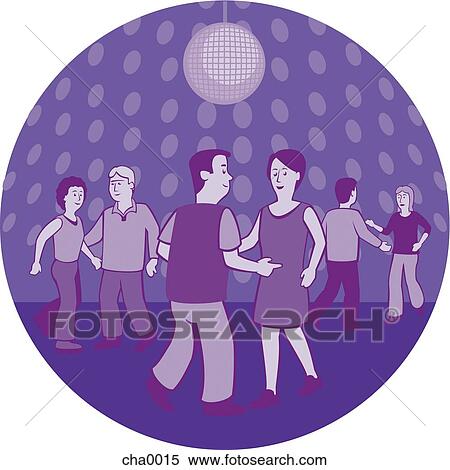 Stock Illustration - Couples dancing at a disco. Fotosearch