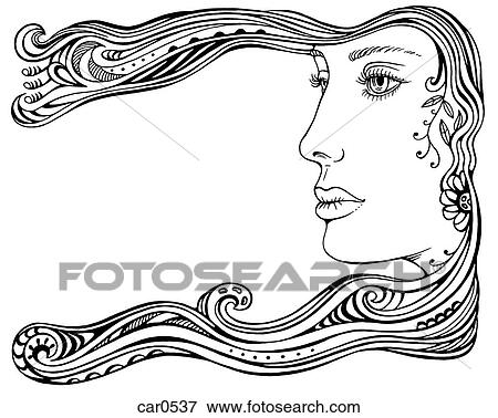Stock Illustration - Decorative illustration of a womans face and hair. Fotosearch