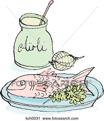 Fish and aioli garlic sauce View Large Illustration Clip Art - Fish and aioli garlic sauce. Fotosearch