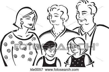 Stock Illustration - Grandparents, mother and children. Fotosearch