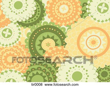 Green and orange floral patterns View Large Illustration Stock Illustration - Green and orange floral patterns. Fotosearch