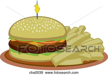 Hamburger and fries View Large Illustration Stock Illustration - Hamburger and fries. Fotosearch