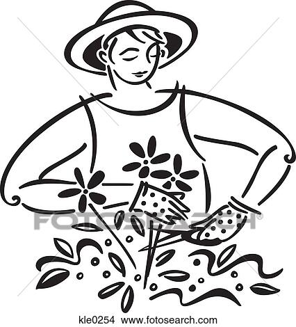 Drawings of A woman gardening kle0254 - Search Clip Art Illustrations ...