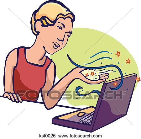 Lady luck blowing magic over a laptop computer View Large Illustration Stock Illustration - Lady luck blowing magic over a laptop computer. Fotosearch