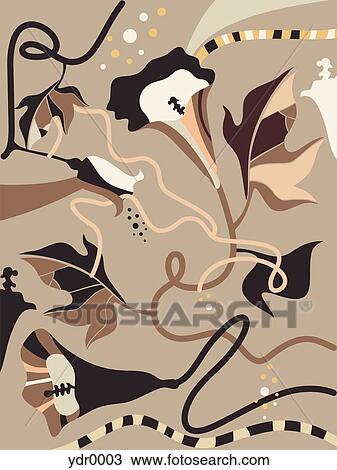 Morning glory flowers on a vine View Large Illustration Drawing - Morning glory flowers on a vine. Fotosearch