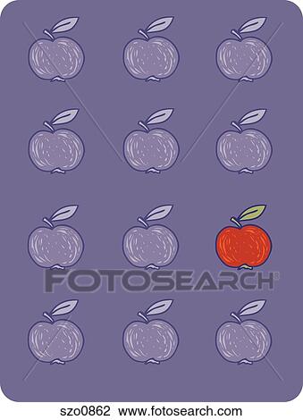 Drawing - One red apple out of twelve apples. Fotosearch