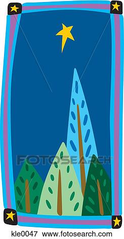 Stock Illustration - One tree that is reaching for a star above the other trees. Fotosearch