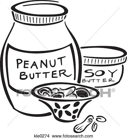 Stock Illustration - Peanut butter, soy butter and a bowl of nuts. Fotosearch