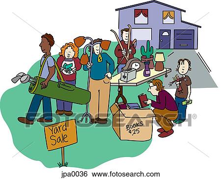 People buying used goods at a yard sale View Large Illustration Stock Illustration - People buying used goods at a yard sale. Fotosearch
