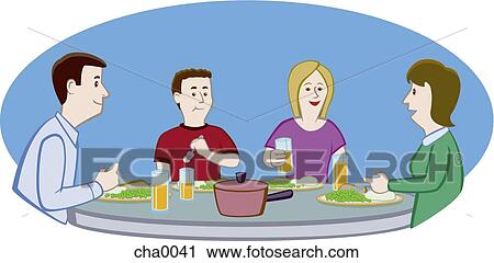 Clip Art - People eating a meal together. Fotosearch