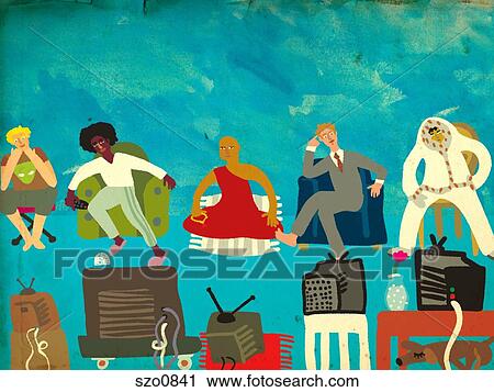 People from different parts of the world watching television View Large Illustration Clip Art - People from different parts of the world watching television. Fotosearch