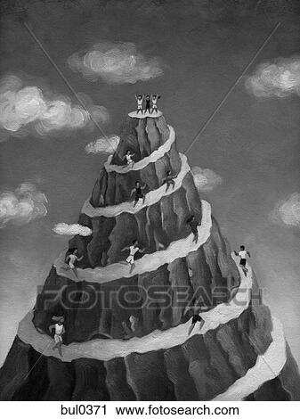 Clip Art - People running up a mountain. Fotosearch