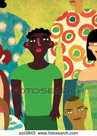 People standing together View Large Illustration Drawing - People standing together. Fotosearch