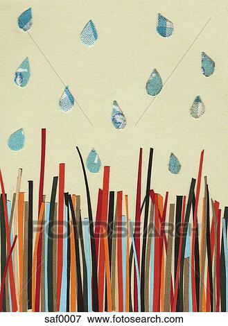 Stock Illustration - Raindrops falling on grass. Fotosearch