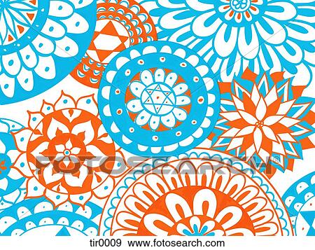 Stock Illustration - Red and blue flower patterns. Fotosearch
