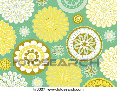 Retro yellow and green flower pattern View Large Illustration Stock Illustration - Retro yellow and green flower pattern. Fotosearch