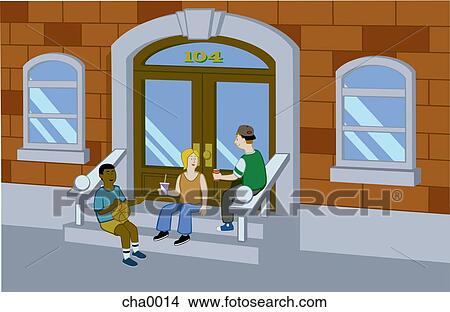 Teenagers sitting on the steps of a building View Large Illustration Stock Illustration - Teenagers sitting on the steps of a building. Fotosearch