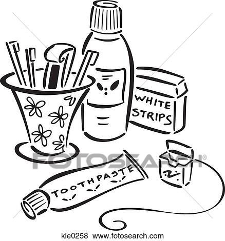 Stock Illustration - Toothpaste, toothbrushes, mouth wash, floss and teeth whitener. Fotosearch