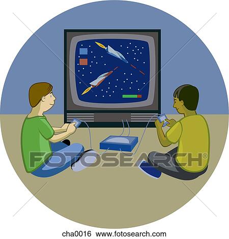 Stock Illustration - Two boys playing video games. Fotosearch