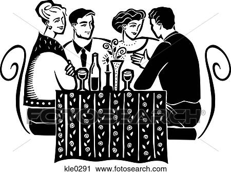 Two couples having wine at a table View Large Illustration Clip Art - Two couples having wine at a table. Fotosearch
