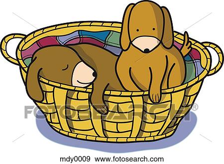 Stock Illustration - Two dogs in a basket. Fotosearch
