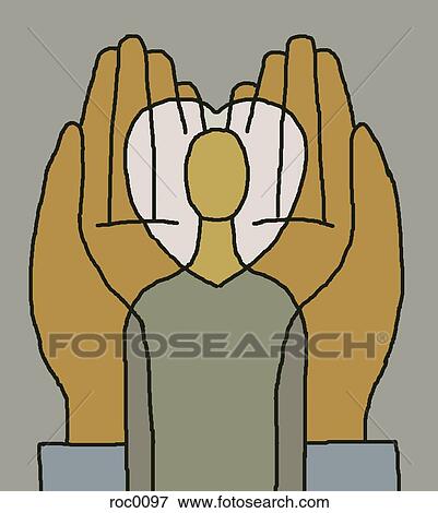 Two hands and a heart nurturing a person View Large Illustration Stock Illustration - Two hands and a heart nurturing a person. Fotosearch
