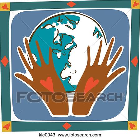 Two hands holding the world View Large Illustration Drawing - Two hands holding the world. Fotosearch