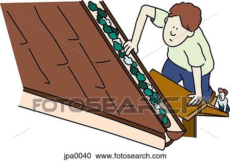 Two people cleaning the gutters View Large Illustration Clipart - Two people cleaning the gutters. Fotosearch