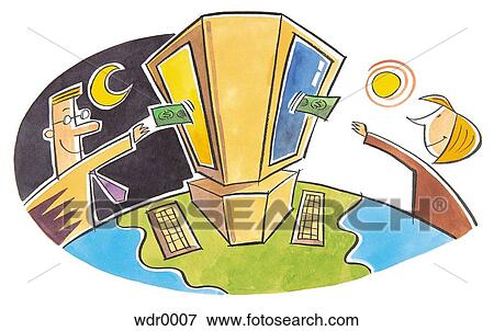 Two people on opposite sides of the world making a business transaction using the internet View Large Illustration Stock Illustration - Two people on opposite sides of the world making a business transaction using the internet. Fotosearch