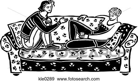 Stock Illustration - Two women talking on a sofa. Fotosearch