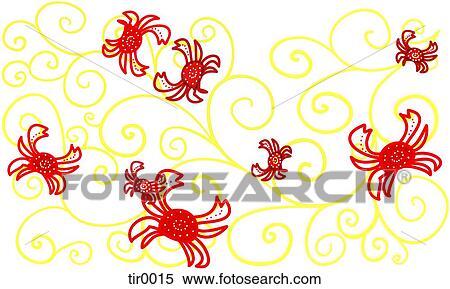Whimsical drawing of crabs and yellow swirls View Large Illustration Stock Illustration - Whimsical drawing of crabs and yellow swirls. Fotosearch